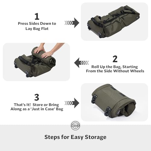 45/80/100L U-Zip Rolling Duffel Bag with Wheels, X-Large Durable Travel Duffle + Toiletry Bag, Lay-Flat Opening, Packable w/Shoulder Straps- Use as Luggage or Backpack, Men/Women (Green)