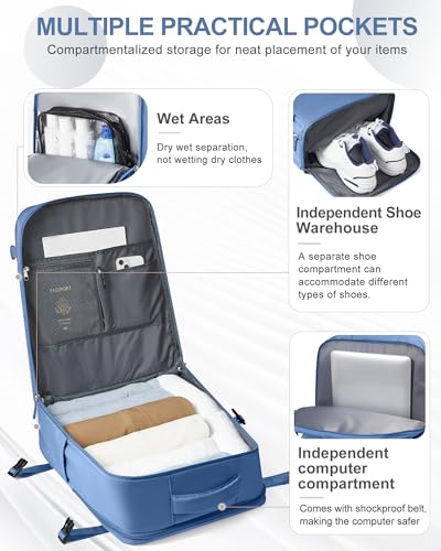 Large Travel Backpack Carry On for Women Man Waterproof Gym Backpacks with Laptop Compartment Mochila de Viaje Teacher Personal Item Backpack Rucksack Airplane Accessories Must Haves Sky Blue