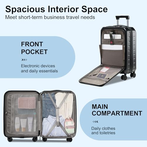 20 Inch Carry On Luggage 22×14×9 Airline Approved with Front Pocket