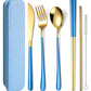 6 Pieces 18 8 Stainless Steel Flatware Set Portable Reusable Cutlery Set Travel Utensils Set Including Chopsticks Knife Fork Spoon Straws Cleaning Brush Dishwasher Safe (6 Count)