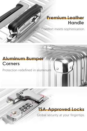 20 Inch All Aluminum Carry On Luggage with Leather Handle