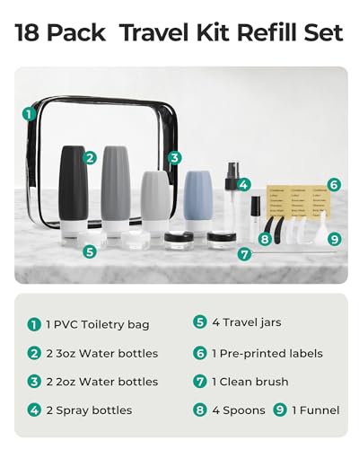 18 Pack TSA Approved Travel Bottles for Toiletries (3.9 Count)