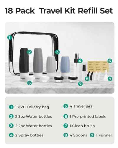 18 Pack TSA Approved Travel Bottles for Toiletries (3.9 Count)