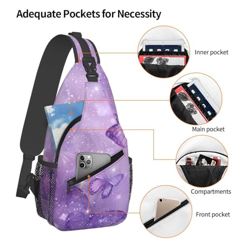Sling Bag Butterfly Purple Pastel Hiking Daypack Crossbody Shoulder Backpack Travel Chest Pack for Men Women
