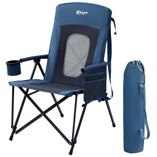 Oversized Folding High Back Portable Lawn Chairs for Adults Outdoor Camp Sports Hunting Fishing Backyard with Hard Armrest Cup Holder Carrying Strap