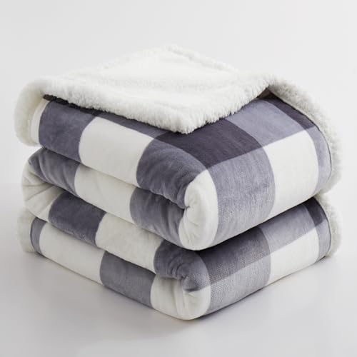 Sherpa Blanket Fleece Throw Blanket Full Queen Plaid Thick Bed Blanket