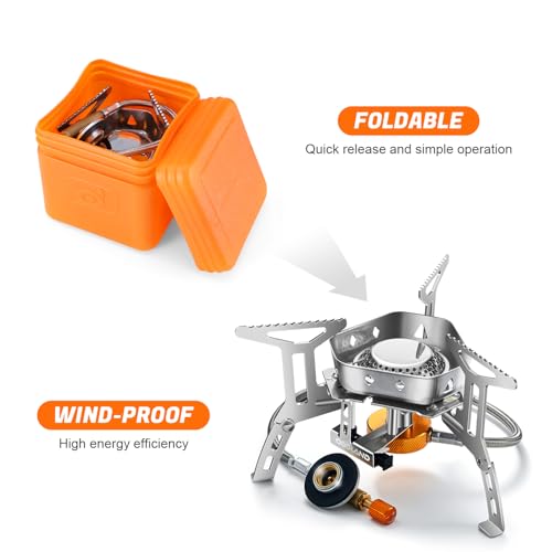 3500W Windproof Camp Stove Camping Gas Stove with Fuel Canister Adapter