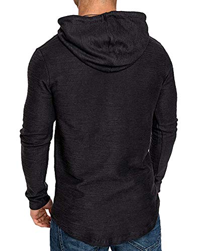 Mens Fashion Athletic Hoodies Sport Sweatshirt Solid Color Fleece Pullover Black M