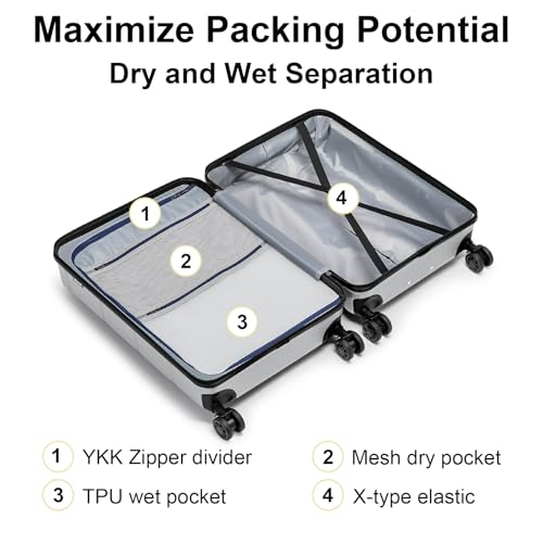 Carry On Luggage 22x14x9 Airline Approved Hardshell 20 Inch with TSA Lock Carry On Suitcase with Wheels Small Travel Rolling Luggage with Cup Holder for Women Men Silver