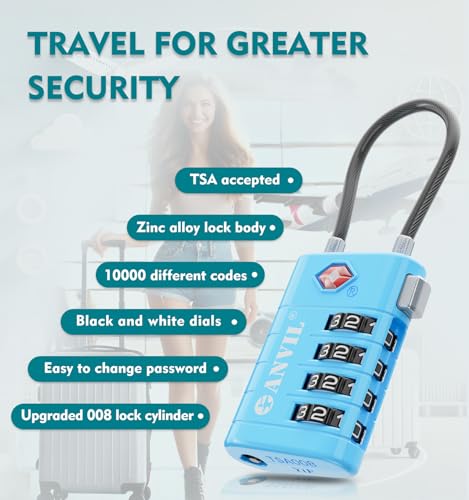 TSA Approved Luggage Locks with Search Alert Indicator (4 Count)