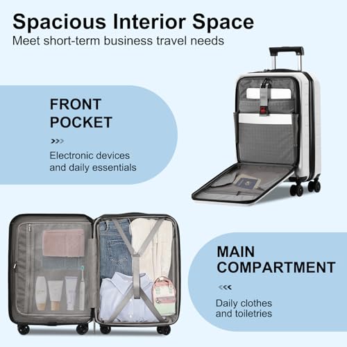 20 Inch Carry On Luggage 22×14×9 Airline Approved with Front Pocket