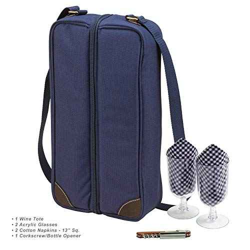 Insulated Wine Tote with 2 Wine Glasses