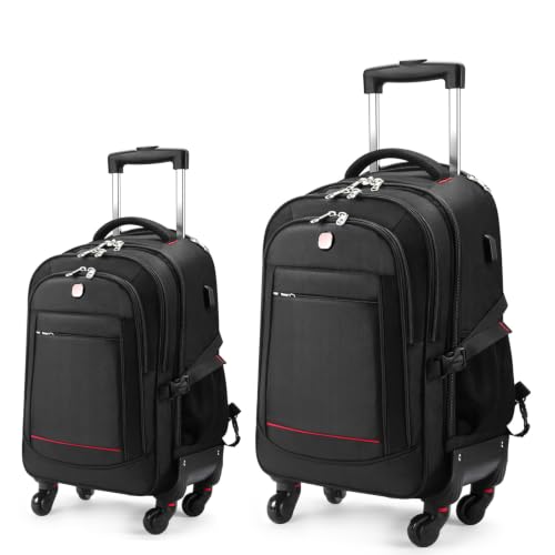 18-inch + 24-inch Checked Backpack Combo Set Large Rolling Backpack Travel Commute Bag, Carry on Luggage Trolley Suitcase (2 Count)