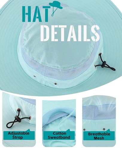UPF50+ Mens Sun Hat Wide Brim Fishing Hat Airy Womens Bucket Hat UV Protection Hat for Mens Womens Beach Safari Gardening Golf Aqua