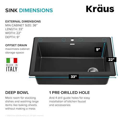 Black 33 in Single Bowl Drop In Granite Sink KGD