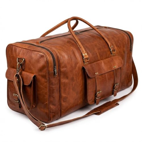 Large Leather 32 Inch Luggage Handmade Duffel Bag Carryall Weekender Travel Overnight Gym Sports Carry On For Men And Women
