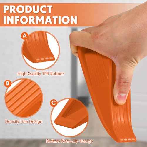 4 Pcs Heavy Duty Rubber Door Stops Wedge Stackable (4 Count)