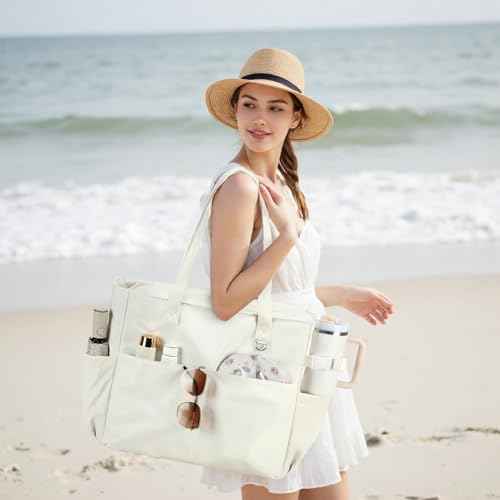 Waterproof Beach Tote Pool Bags for Women Ladies Extra Large Carry On Bag With Wet Compartment Fit 40oz Tumbler Holder Gym Travel Bag for Cruise
