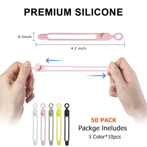 50Pcs Silicone Cable Ties (50 Count)