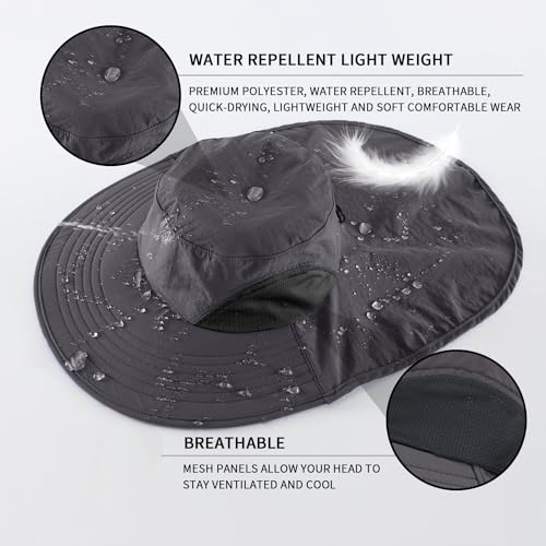 UPF50+ Mens Sun Hat Wide Brim Fishing Hat with Neck Flap Sun Protection Cap for Beach Safari