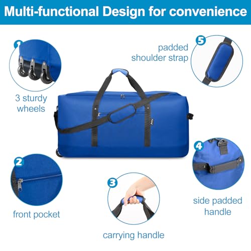 120L Foldable Rolling Duffel Bag with 3 Wheels