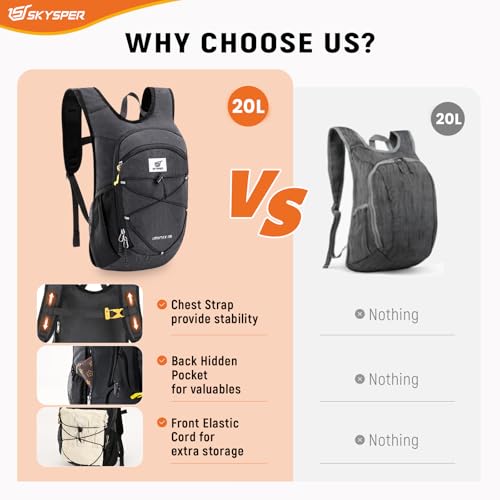 20L Foldable Hiking Backpack Lightweight Packable Travel Daypack with Chest Strap Small Outdoor Folding Back Pack Collapsible Bag for Women Men