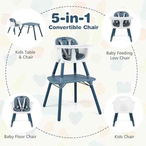 High Chair 5 in 1 Convertible Highchair for Babies & Toddlers