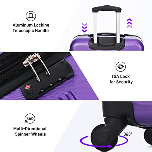Luggage sets of 13 Piece 16 20 20 28 IN Carry on Luggage Hard Case Purple Luggage Expandable Checked Luggage Suitcase Set with Wheels (13 Count)