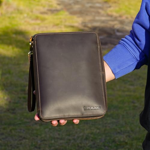 Polare Full Grain Leather Travel Cable Organizer Case Electronics Accessories Carry Bag with YKK Zippers Tech Storage Bag for Cables