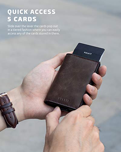 Card Holder Pop Up Slim Wallet Leather RFID Blocking Card Case Up to 8 Credit Cards Espresso (7 Count)