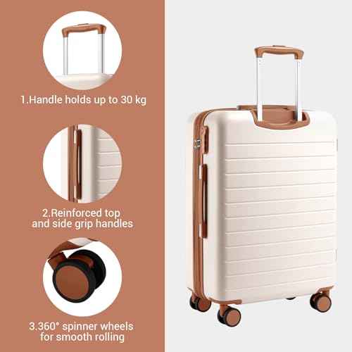 Carry On Suitcase 20in Expandable ABS+PC Airline Approved Cream