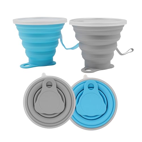2 Pack Collapsible Silicone Travel Cups with Lids Portable Folding Camping Cups (2 Count)