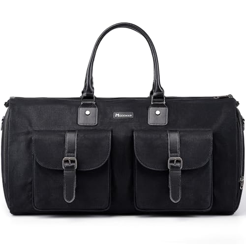 2-in-1 Canvas Garment Duffle Travel Bag with Shoulder Strap,Black
