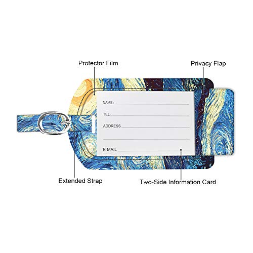 2 Pack Luggage Tags Leather Name ID Labels with Privacy Cover (2 Count)