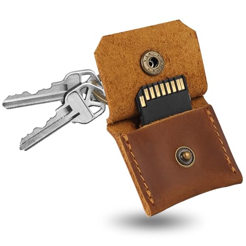 Genuine Leather SD Card Holder Keychain