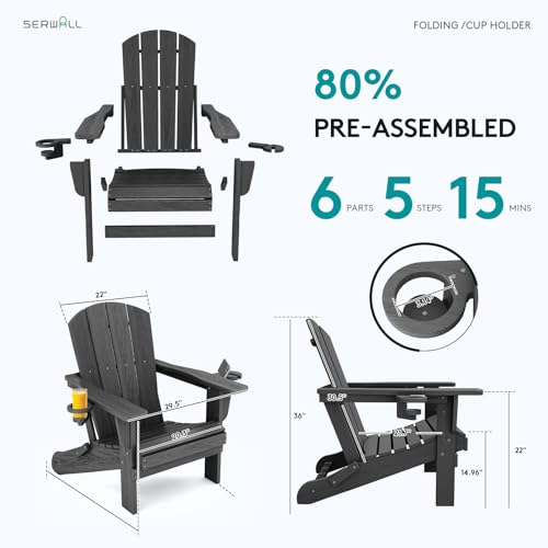 Outdoor Adirondack Chair Set of 6 with 2 Cup Holders (6 Count)