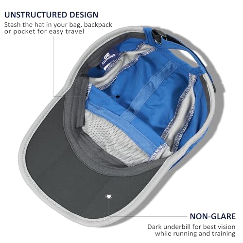 Baseball Cap Nylon Running Cap Outdoor Sports Hat for Men Woman Adjustable Quick Drying Reflective Foldable 50+ UPF Inhibit UV Mesh Water Repellency Race Performance Lightweight Blue