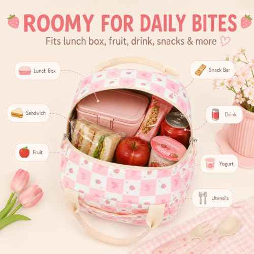 Lunch Bag for Women Cute Corduroy Lunch Tote Bags with Shoulder Strap Reusable Insulated Lunch Box Large Capacity Reusable Insulated Cooler for Work Picnic or Travel