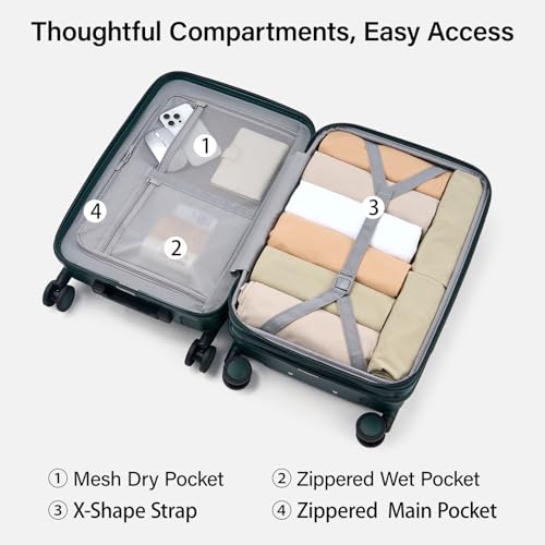 Carry On Luggage 22x14x9 Airline Approved Hardside 20 Inch Suitcase