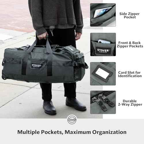 45/80/100L Rolling Duffel Bag with Wheels, Large Durable Travel Duffle + Toiletry Bag, Heavy Duty, Packable, Foldable with Shoulder Straps- Use as Luggage or Backpack, Men/Women (Grey)