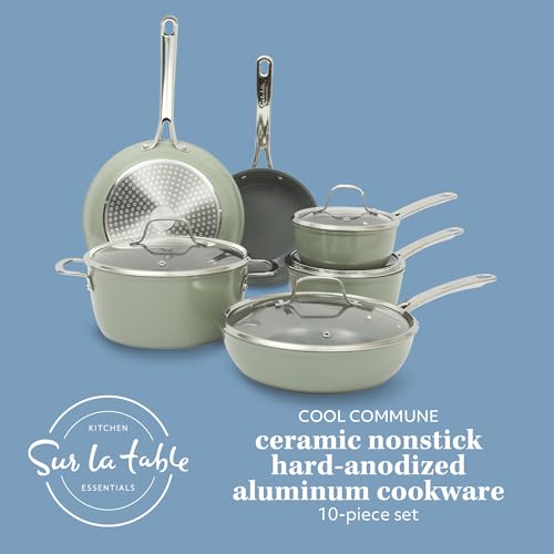 Kitchen Essentials Cool Commune Hard Anodized 10 Piece PFA Free Ceramic Non stick Interior Forged Durable Aluminum Pots and Pans Cookware Set