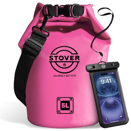 5/10/25/30/40L Waterproof Dry Bag, Small Lightweight Roll Top Dry Bag Backpack w/Waterproof Phone Case, Kayaking, Travel, Hiking, Fishing, Tubing, Camping, the Beach, Men/Women (Pink)