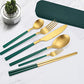 6 Pieces Stainless Steel Flatware Set Portable Reusable Cutlery Set Travel Utensils Set Including Chopsticks Knife Fork Spoon Straws Cleaning Brush Dishwasher Safe (8 Count)