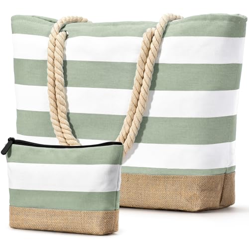 Beach Bag Initial Beach Tote with Makeup Bag for Travel