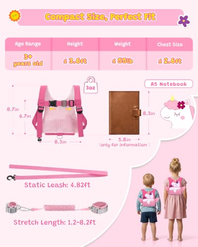 3 in 1 Toddler Harness Leash with Key Lock for Girls Cute Unicorn