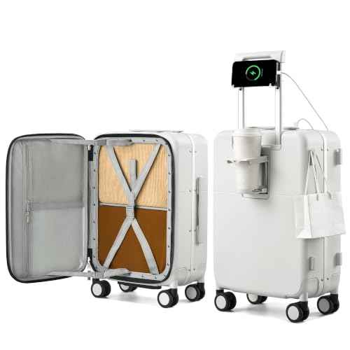 20 Inch Top Opening Carry On Luggage with Cup Holder and USB Ports