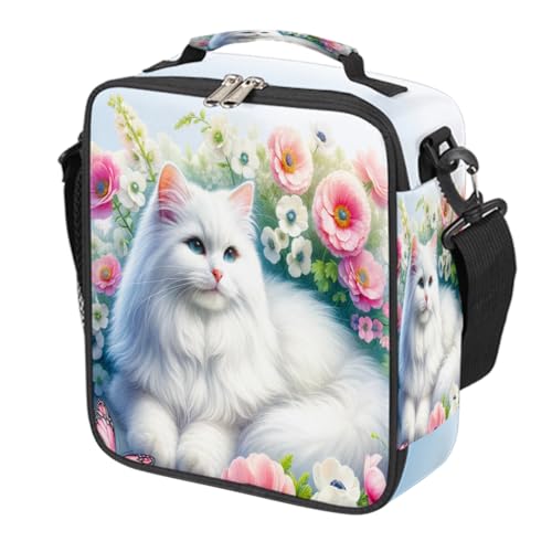 Cat Flower Kids Lunch Box for Girls Boys Reusable Insulated Lunch Bag for Kids Toddler Thermal Cooler Spacious Lunchbox with Shoulder Strap Lunchbag for School Work Picnic (print 12)