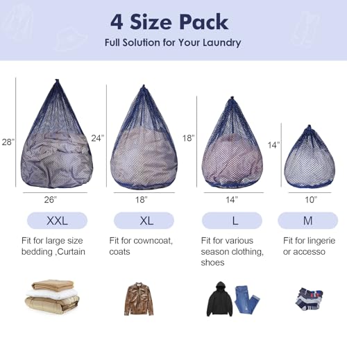 4Pcs Mesh Laundry Bags Washing Machine Mesh Wash Bags for Clothes (4 Count)