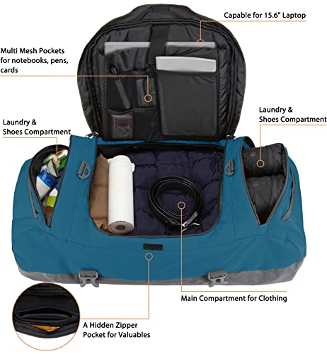 Large Convertible Duffel Weekender Gym Backpack Dark Teal 65L