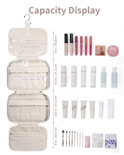 Travel Toiletry Bag for Women Large Hanging Makeup Bag Organizer Toiletries Bag for Full Size Essentials Accessories Cosmetics
